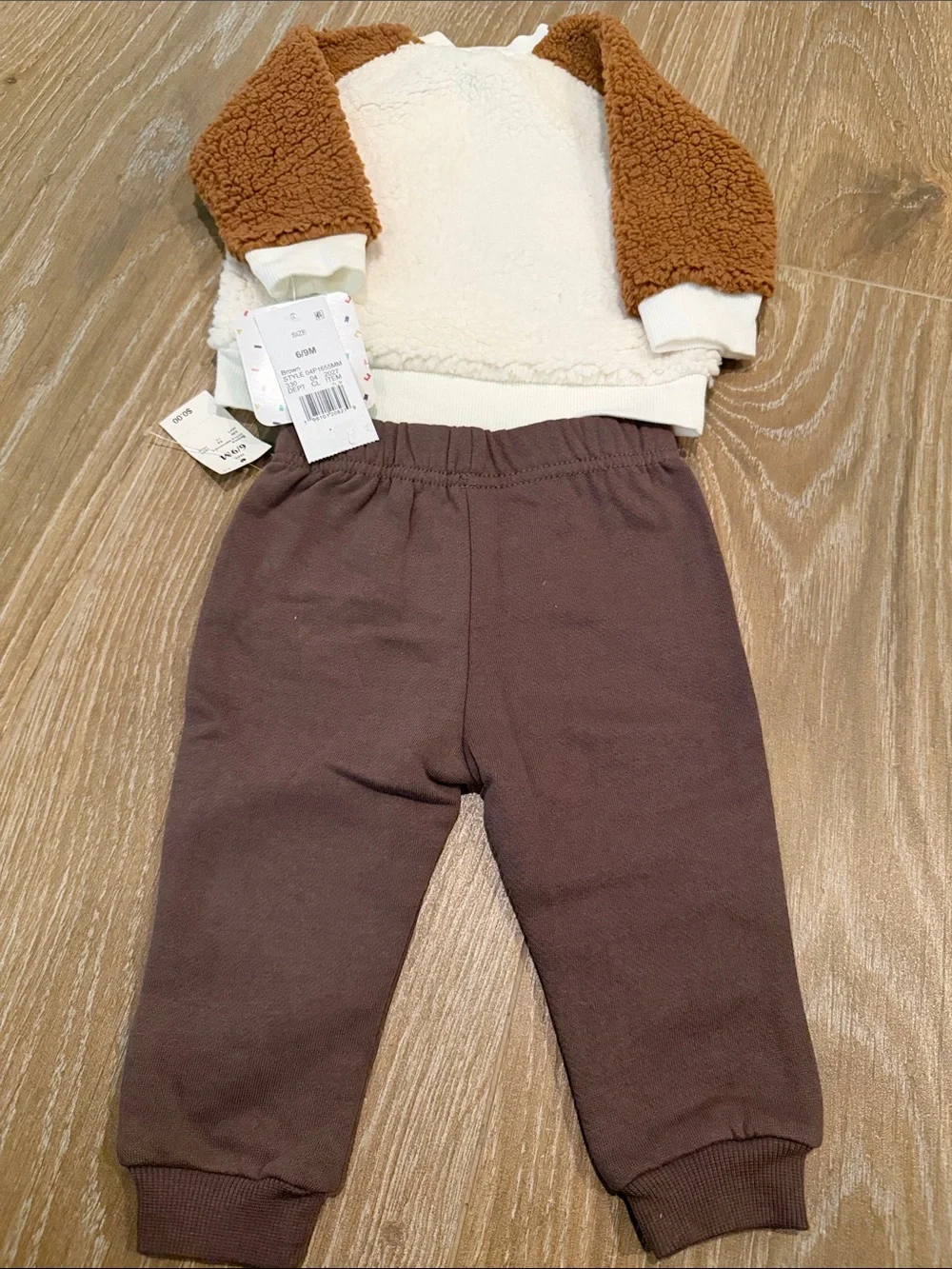 Disney Baby Mickey Sherpa Top with Brown Joggers- Cream & Brown- NWT- 6/9M
